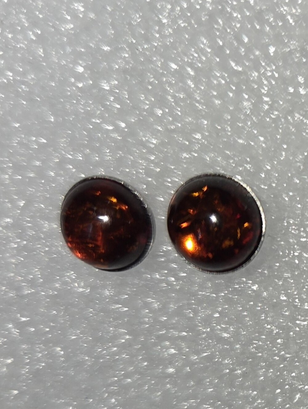 Round Amber Cabochon Stud Earrings - Deep Cognac Brown